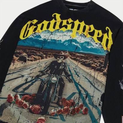 Godspeed Long Lonely Road LS T-shirt (Black Wash)