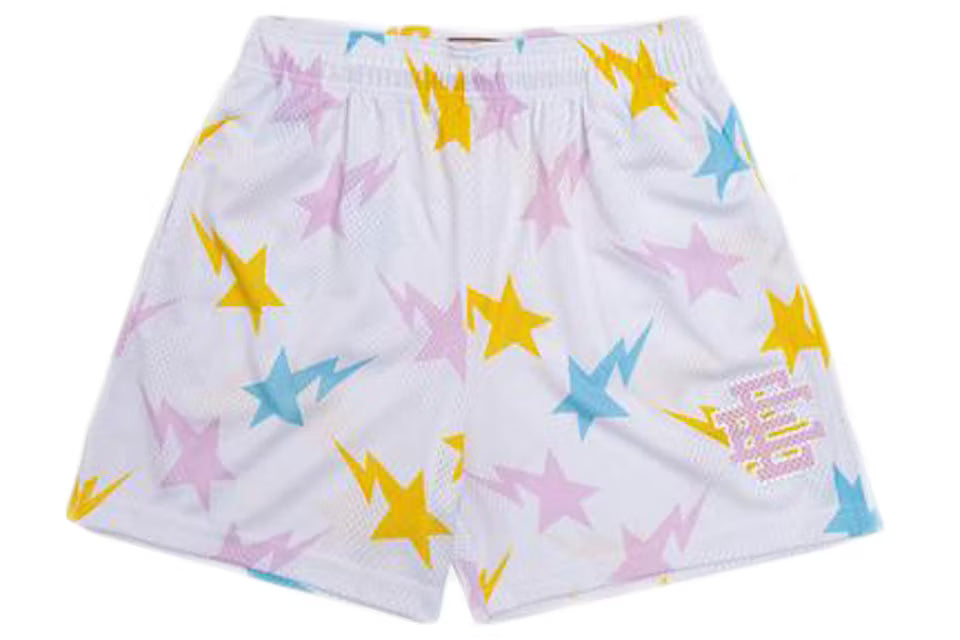 ERIC EMANUEL X BAPE WHITE/YELLOW/BLUE/PINK SHORTS