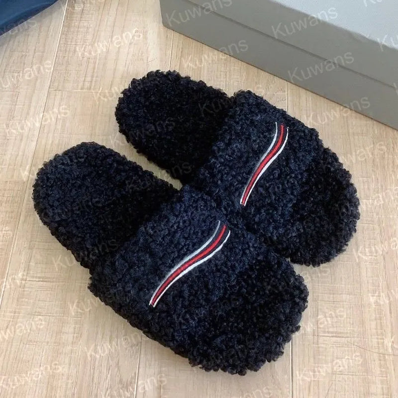 Women Fur Slides Furry Slippers Designer Mules Fall Winter Homewear Slide Men Footwear Paris Luxury Comfortable Fuzzy Flip Flop Fluffy Wool