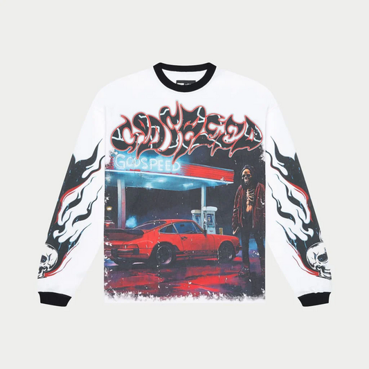 Godspeed PitStop LS T-shirt (White/Black) 1